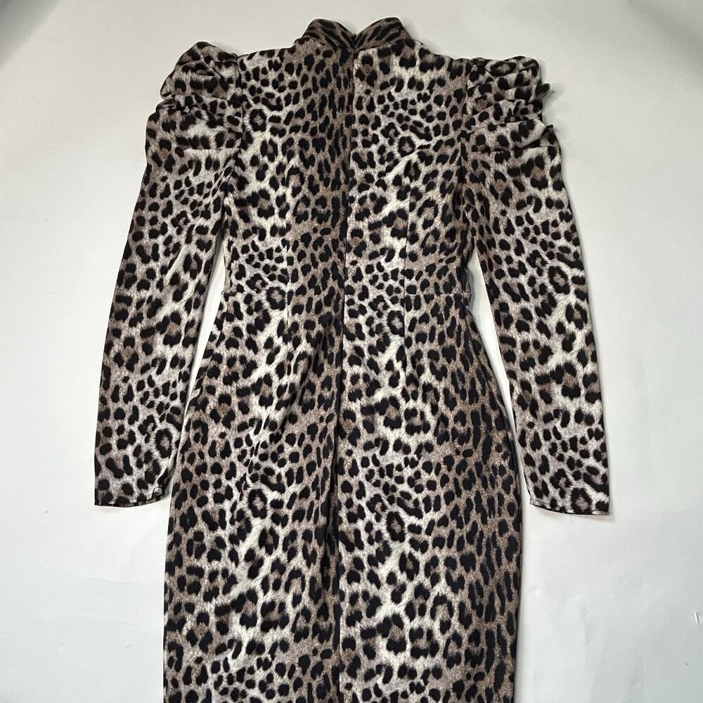 Alton Gray Women’s Size 0 Leopard Print Puff Sleeve Midi Dress - Picture 4 of 10